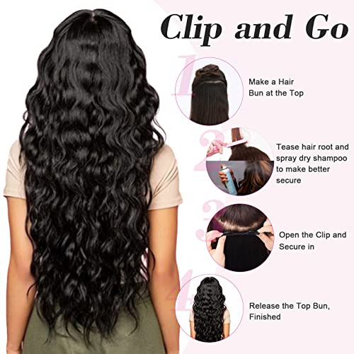 REECHO 24" Curly Wave Clip-in Hair Extensions - 5 Clips, Heat Resistant