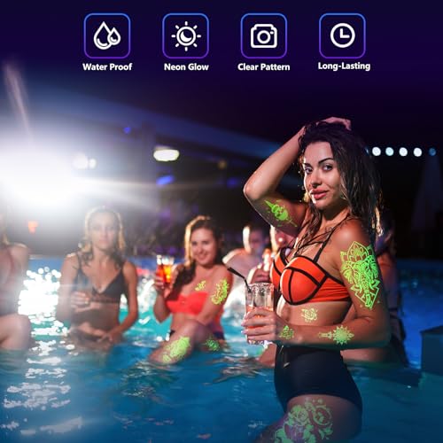 Temporary Tattoos Adult, Glow in The Dark tattoos, 44 Sheets Luminous Temporary Tattoos Stickers, 12 Sheets Fake Body Arm Chest Shoulder Tattoos for Men or Women with 32 Sheets Tiny Tattoos.
