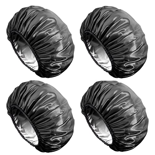 Aquior Extra Large Shower Cap for Women Men, Waterproof Satin EVA Hair Cap 4-Pack