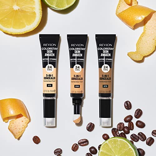 Revlon ColorStay Skin Awaken 5-in-1 Concealer, Lightweight, Creamy Longlasting Face Makeup with Caffeine & Vitamin C, For Imperfections, Dark Circles & Redness, 030 Light Medium, 0.27 Fl Oz