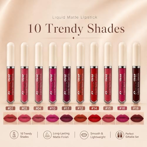 MooGlamor 10-Piece Matte Liquid Lipstick Set Waterproof Long-Lasting