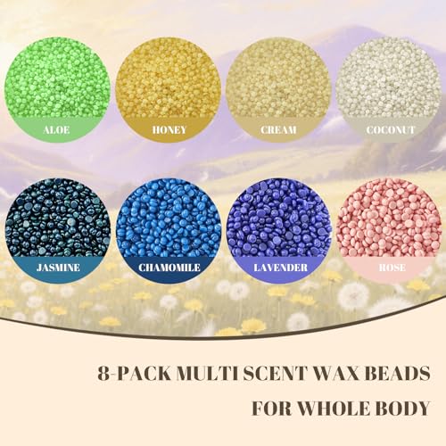 800g/1.76lb Wax Beads 8 Packs,Hard Wax Beads with 8 Go-To Scents - Wax Beads for Brazilian Bikini & Coarse/Stubborn Hair Removal, Hard Wax for Body, Face,Legs At-Home Waxing