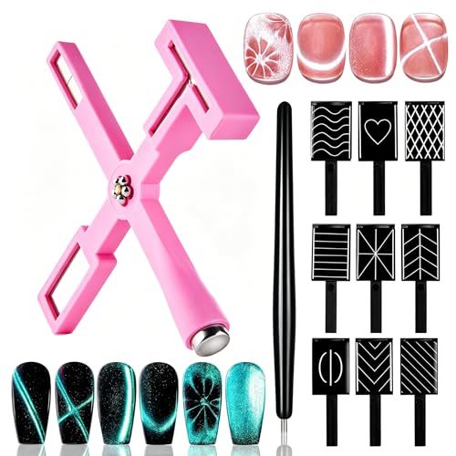 Dr.nail Pink Cat Eye Magnet Nail Art Kit - 11 Pcs DIY Manicure Set