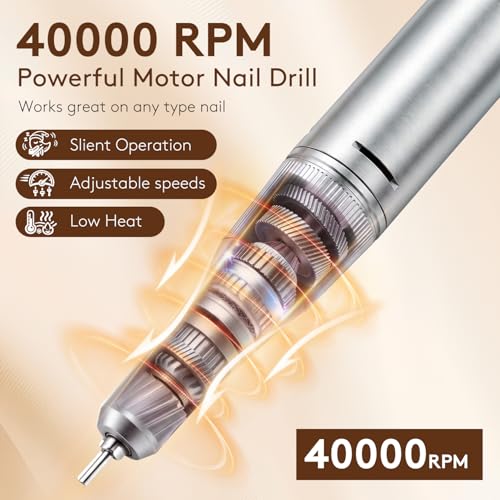 Pruk Electric Nail Drill Kit - 40000RPM Cordless E-File with LCD