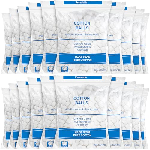 4000 Pcs Soft Cotton Ball Bulk Organic Medium Cotton Ball for Absorbent Multipurpose Pure Nail Polish Remover Makeup Removal First Aid Face Crafting Cleaning Skin Applying Lotion