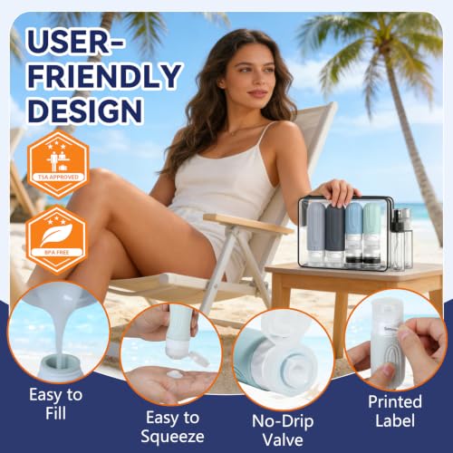 YIIMER Gray Travel Bottles 10 Pack TSA Approved Leak-Proof Silicone Containers