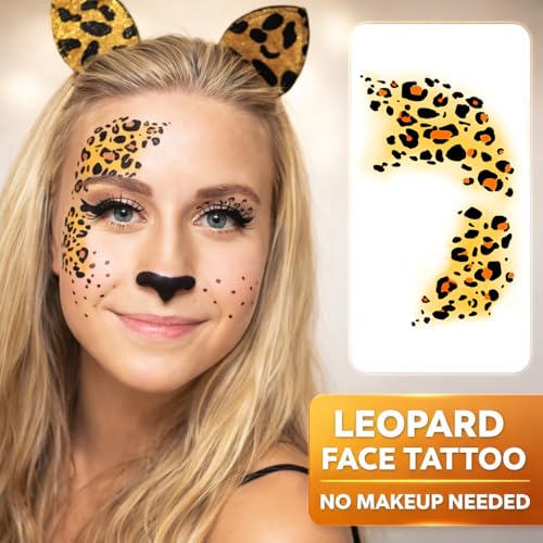Leopard Face Tattoo Instant Facepaint Gold x2