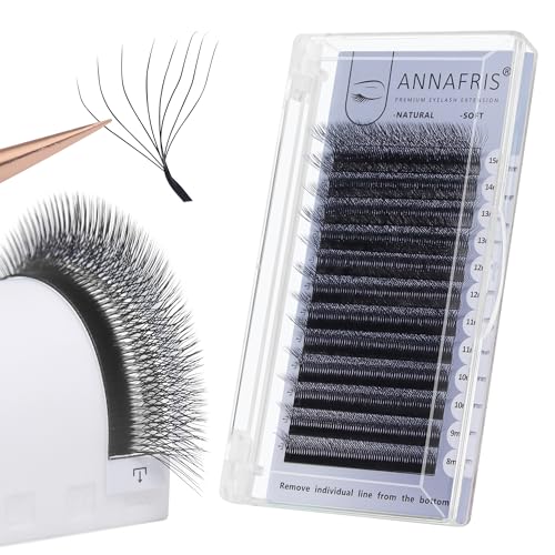 ANNAFRIS 8D Premade Fan W Shape Eyelash Extensions 0.07 LU Curl 9-13mm Mix Volume Self Fanning False Lashes Makeup Supplies Professional Use Lash Extension(0.07 LU, 9-13mm Mix)