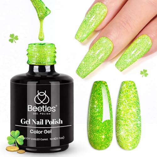 Beetles Green Glitter Reflective Gel Nail Polish - Lime Shock H - F506