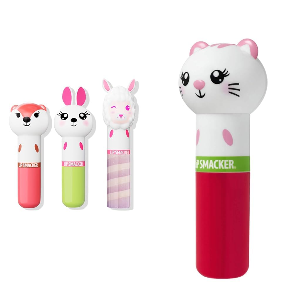 Lip Smacker Lippy Pals Kitten, Unicorn & Panda Lip Balm for Kids - Watermelon, Apple, Carrot Cake & Strawberry