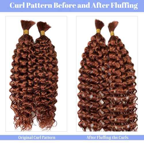 Human Braiding Hair for Boho Braids 24 Inch 100G #30 Auburn Brown Deep Water Wave Boho Human Hair Curly Braiding Bundles No Weft Wet and Wavy Brown Bulk Human Hair for Knotless Braids