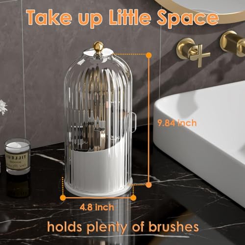 Makeup Brush Holder with Lid | 360 Rotating Dustproof Organizer