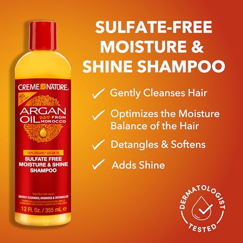Creme of Nature Argan Oil from Morocco Sulfate-Free Moisture and Shine Shampoo and Intensive Conditioning Treatment Set, Hydrating Shine-Enhancing Hair Care Duo, 2 Count, 12 oz Each