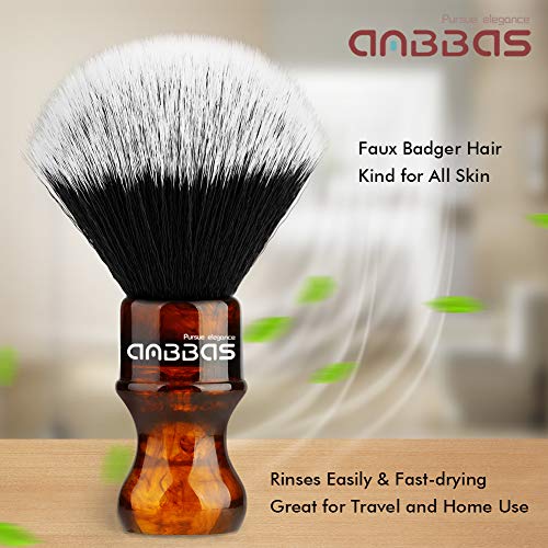 Anbbas Synthetic Badger Shaving Brush with Resin Handle,Nylon Bristles Hair Lathering Foam Brush for Men Travel Professional Wet Shaving(Amber,24 mm Knot)