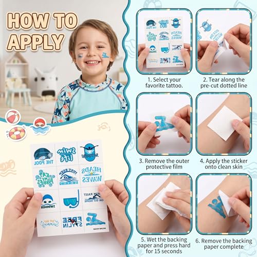96PCS Swim Team Temporary Tattoos for Kids - 8 Sheets