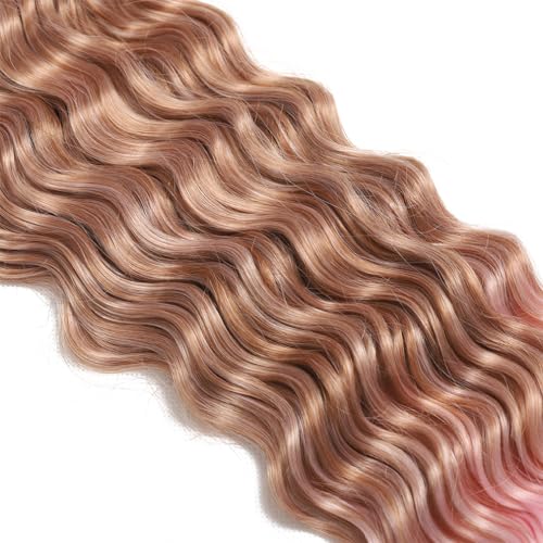 Ocean Wave Crochet Hair 30 Inch Deep Wave Braiding Hair Long Curly Crochet Braids Hair Extensions Ombre Brown to Light Pink 3 Packs