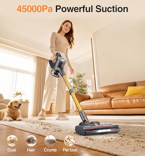 Natrogix Cordless Stick Vacuum, 45Min Runtime, 45000Pa Suction