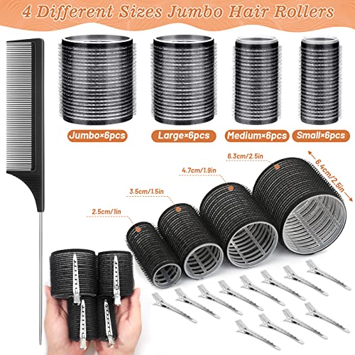 Heatless Hair Rollers Set 24pc with Clips - 4 Sizes