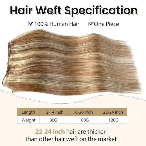18 Inch Human Hair Weft Sew in Hair Extensions Real Human Hair Hand Tied Weft Hair Extensions Color 12/613 Golden Brown to Bleach Blonde Highlight Human Hair Bundles Straight Remy Hair Wefts 100 Gram