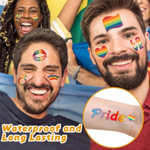 100Pcs Gay Pride tattoos,Gold Foil LGBT Rainbow Temporary Tattoos,Waterproof Rainbow Flag Tattoo Stickers for Pride Equality Parades Celebrations
