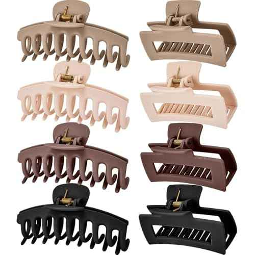 Hair Claw Clips for Women Matte Non-Slip 8-Pack | 4.3 inch & 3.5 inch Hair Clips | Strong Hold for Thick/Thin Hair & Curly Hair | Neutral Colors, All-Day Secure Grip