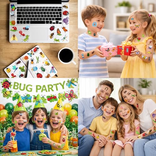 Bug Temporary Tattoos for Kids - 96 PCS Pre-Cut
