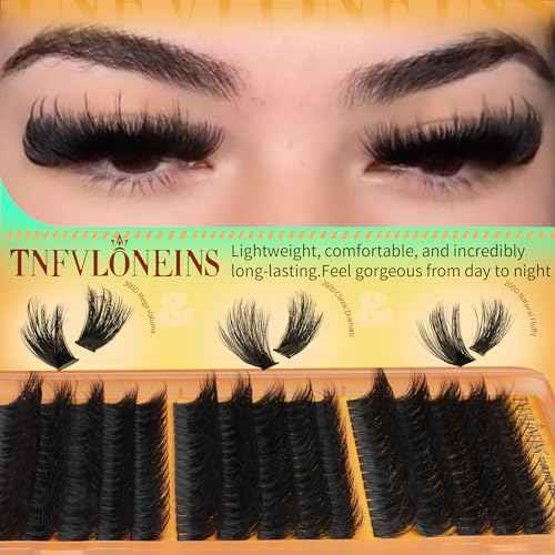 Fluffy Lash Clusters with Spikes 200D+260D+300D Cluster Eyelash Extensions Thick Eyelash Clusters Faux Mink Individual Lashes Full Volume Cluster Lashes 12-20MM Reusable Eyelashes by TNFVLONEINS