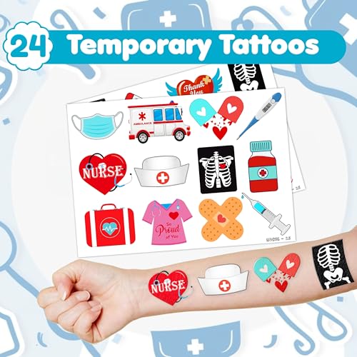 Nurse Party Favors Set - 48 Tattoos & 24 Slap Bracelets