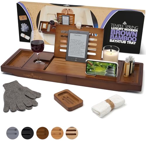 Expandable Bamboo Bathtub Tray with Book Stand