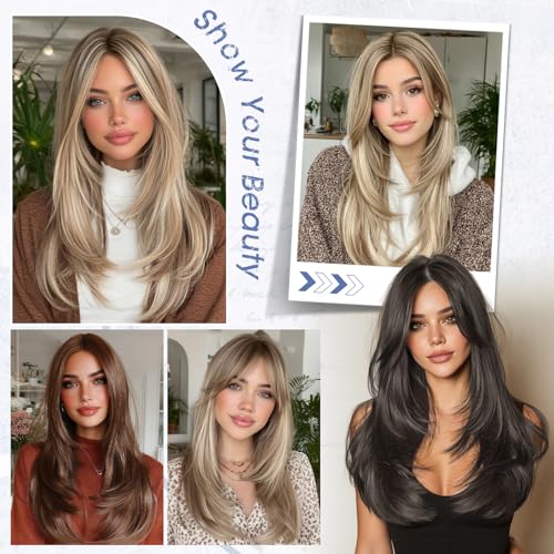 Haloo 24 Inch Blonde Wig with Curtain Bangs - Lace Front Synthetic Hair