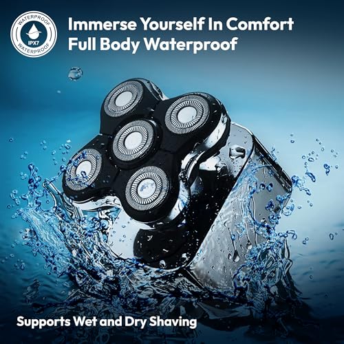 5D Electric Head Shaver for Bald Men - Waterproof Wet/Dry Razor - USB-C Fast Charging - 6 in 1 Grooming Kit with Beard, Nose & Face Trimmer - Cordless Rechargeable Bald Head Clippers