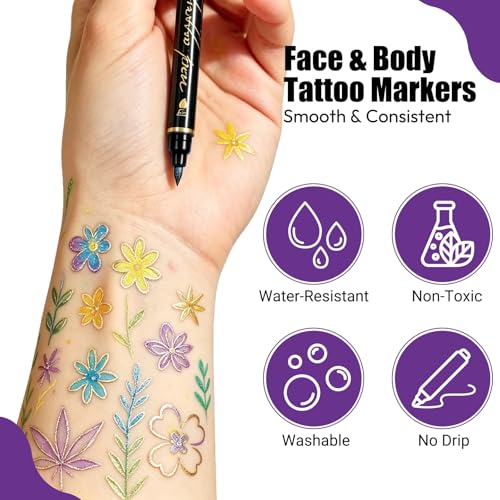 Joyeee 15-Color Temporary Tattoo Markers with 162 Stencils