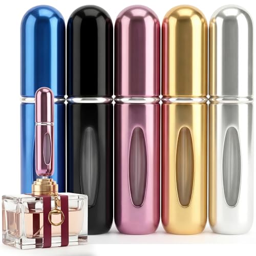 5ml Travel Perfume Atomizer Bottle – Refillable Leakproof Sprayer, Color Options Blue Black Pink Gold Silver