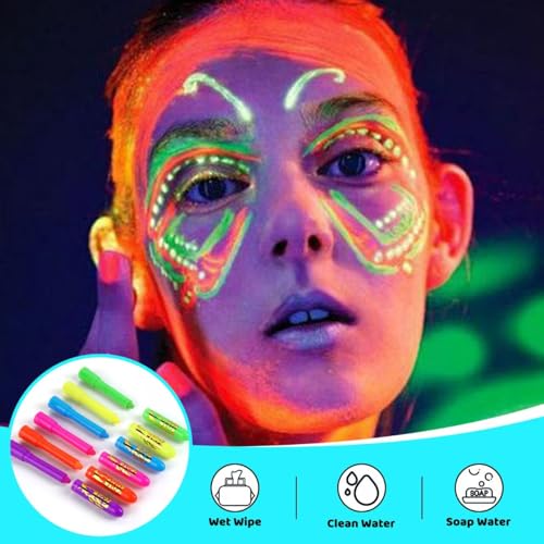 12 Pcs Neon Face & Body Paint Glow Under Blacklight