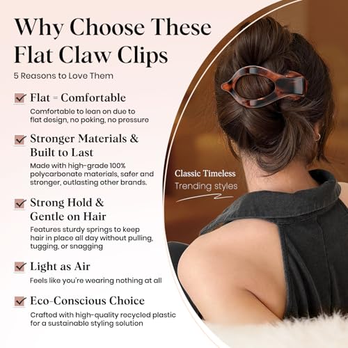 Large Flat Hair Clips for Women, 4-Pack French Claw Clips