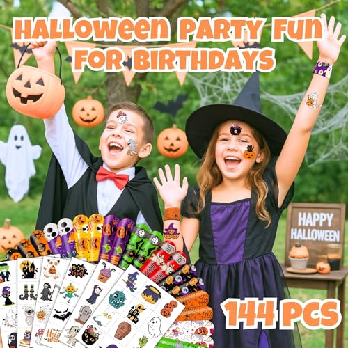 144 Piece Halloween Party Favor Set – Tattoos & Slap Bracelets