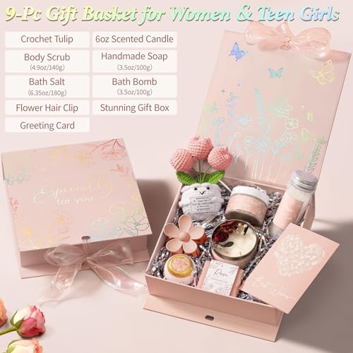 Spa Gifts for Women Bath Gift Set, Rose Relaxing Spa Gift Baskets Home Bath Set Self Care Kit Care Package Thank You Birthday Easter Gifts Basket for Women Her Mom Sister Friends Teen Girls Wife