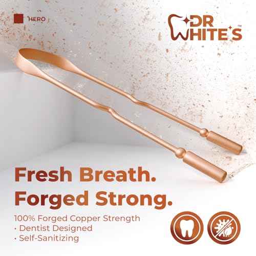 Dr. White¡¯s Copper Tongue Cleaner ? Dentist-Formulated Dual-Grip Design for Fresh Breath & Everyday Oral Detox ? 100% Forged Copper, For Adults & Kids, Rust-Resistant, Built to Last