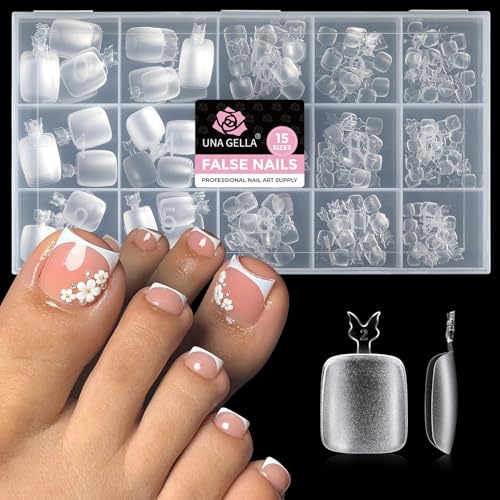 UNA GELLA 312Pcs Toe Nail Tips Squoval 15 Sizes A05-Square Round