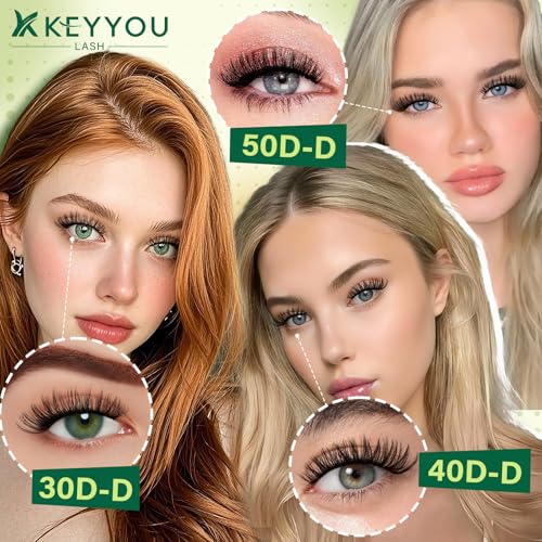 KEYYOU Lash Extension Kit DIY 300Pcs Lash Clusters Kit 40D 0.07 D Curl 9-18MIX Eyelash Extension Kit Individual Lashes Kit with Lash Bond and Seal, Lash Tweezers and Remover for Self Use