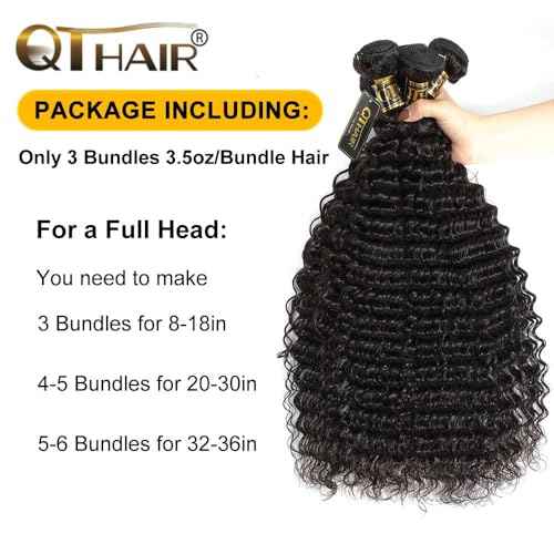 QTHAIR 16A Brazilian Deep Wave Human Hair Bundles 100% Unprocessed Virgin Remy Hair Deep Curly Weave 3 Bundles Extensions for Black Women Natural Color 18 20 22INCH