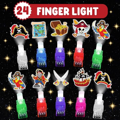 72 PCS Pirate Party Favors ? 48 PCS Luminous Tattoos & 24 PCS LED Finger Lights Combo ? Birthday Goodie Bag Fillers, Party Supplies, Gifts Light Up Toys Glow In The Dark for Boys and Girls