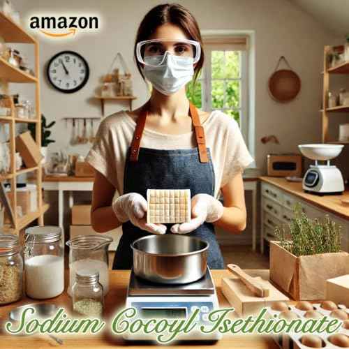 SODIUM COCOYL ISETHIONATE SCI - Powder - for Homemade Cosmetics, Solid Shampoo Bars, Bath Bombs - Including 5-piece Set with Graduated Measuring Spoons - 21.17 oz