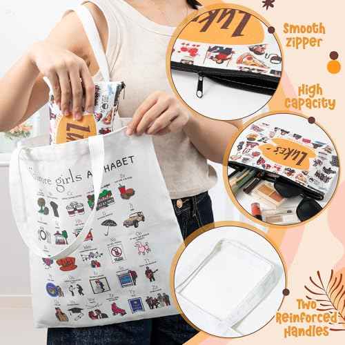 Laffact Gilmore TV Show Canvas Bag - Luker's Dinner inspired Gift Alphabet Merchandise Cotton Shoulder Tote Bag Makeup Bag for Friends Fans Coworkers Women Girls Mom Daughter Sister Birthday Christmas