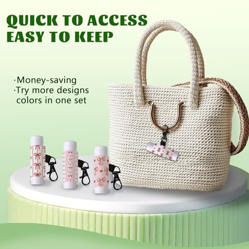 10Pcs Bow Lip Balm Holder Keychain with Metal Clasp