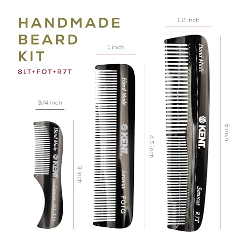 Kent Set Men's Hair Pocket Combs, Graphite 81T X-Small, FOT All Fine Tooth, R7t Double Toothed Fine and Coarse. Best Hair, Beard and Mustache Grooming Kit for Travel and Home Care, Handmade in England