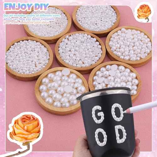 13500Pcs Flatback Pearls for Bedazzling (White) with B7000 Jewelry Glue, Assorted Size 2/3/4/5/6/8/10mm Half Pearl, Bedazzling Gems for Crafting Clothing Tumbler Shoes Embellishment Nail Art