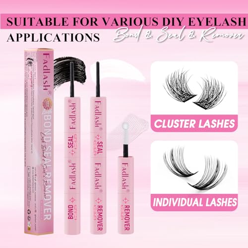 FADLASH 3 in 1 Lash Bond & Seal Remover Set for Cluster Lashes - Gentle, Waterproof, 72H Hold
