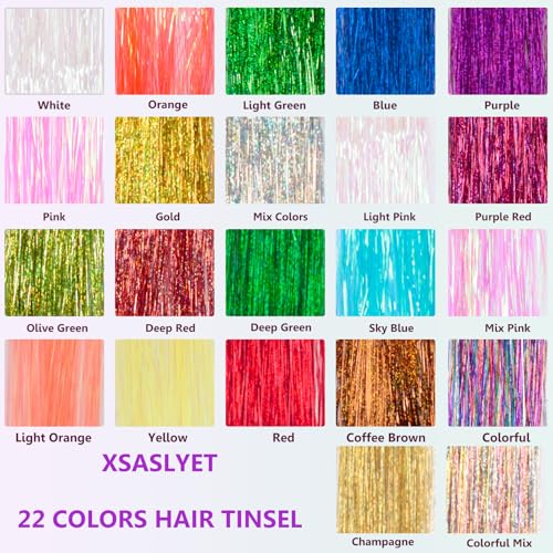 Hair Tinsel Kit 22 Colors 8800 Strands with Tools