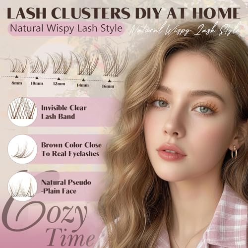 Brown Lash Clusters Natural Wispy 8-16mm Clear Band